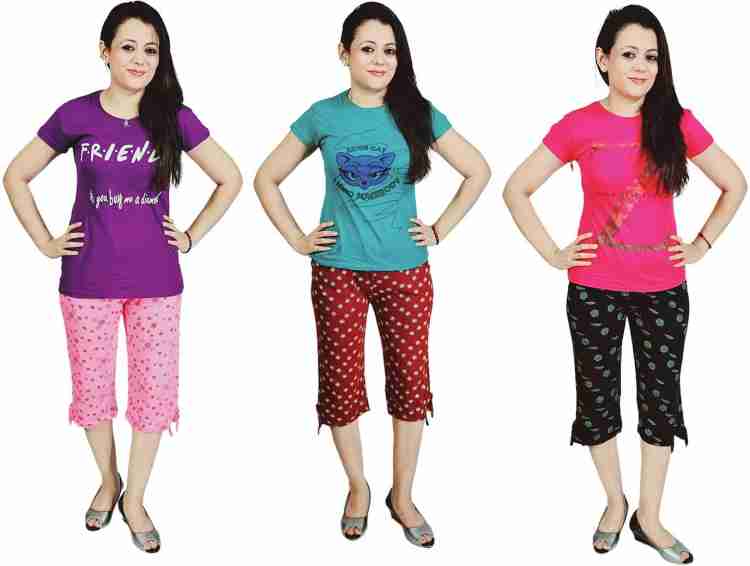 Buy MUKHAKSH (Combo Pack of 2 Pieces Women Ladies Girls Printed Rotary  Capris 3/4 for Casual Wear, Print May Vary Multicolour at