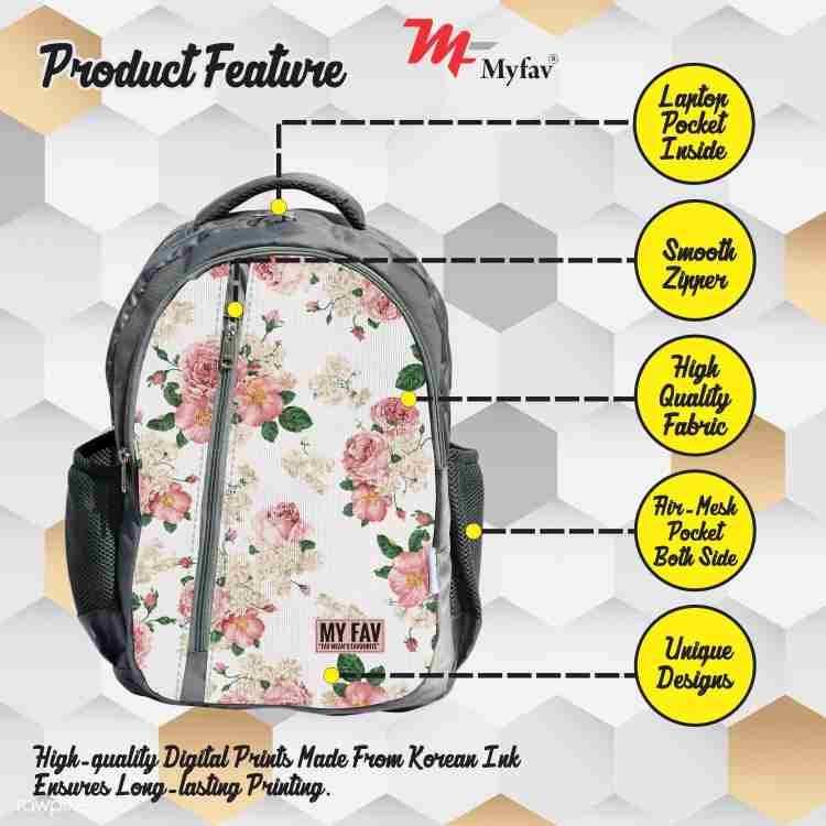 MY FAV Floral Print Laptop Backpack For Men Women School Bag For Boys Girls 35 L Laptop Backpack