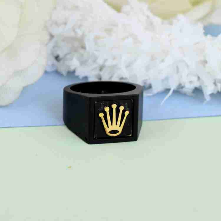 RN Black Brass Satin Finish Laminated Gold Plated Rolex Logo Design Free Sing Finger Ring for Men and boys Brass Ring Price in India Buy RN Black Brass Satin Finish Laminated