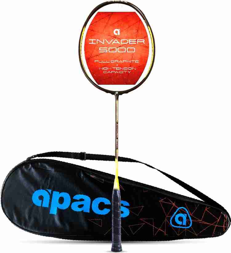 apacs Invader 5000 (Full Graphite, 30 LBS) Black, Yellow Strung Badminton  Racquet