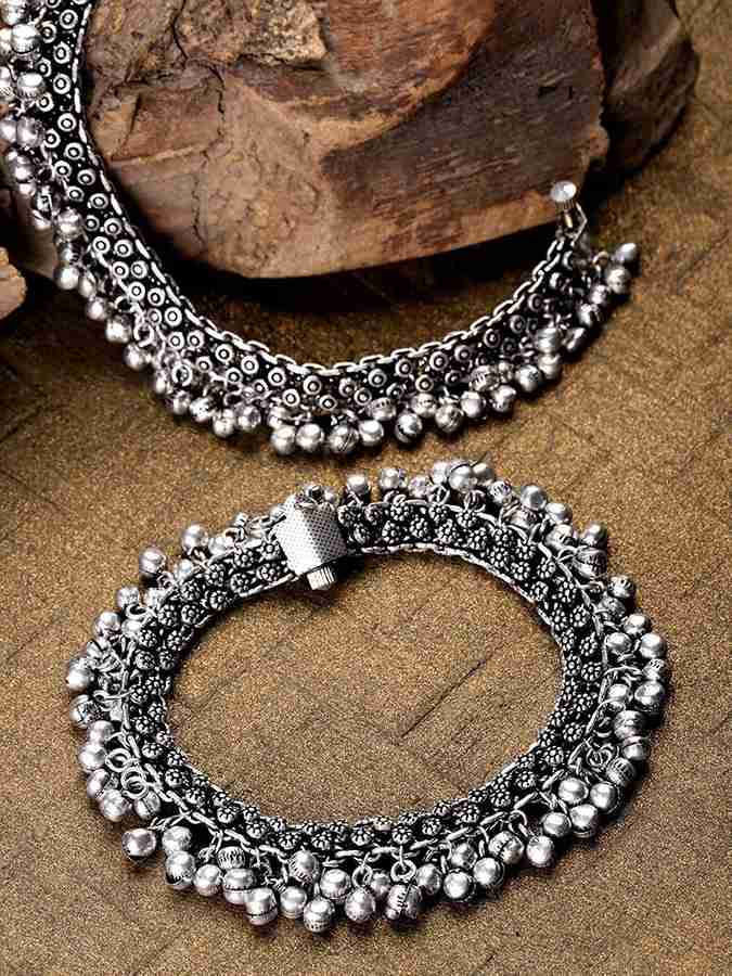 Silver oxidised anklets hot sale
