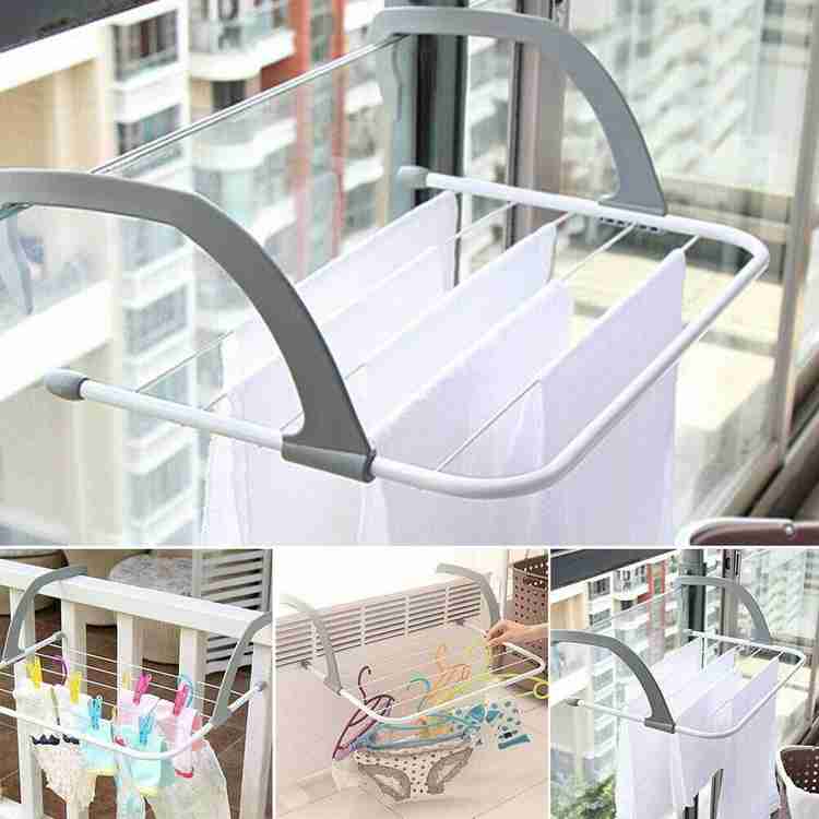 SHIRU TECHNOLOGIES Plastic Wall Cloth Dryer Stand ST Door Cloth Hanger Foldable Drying Rack Adjustable Indoor Outdoor Easy Folding Clothes Drying Racks Stand Clothes Towel Shelf Stand Balcony Window ...