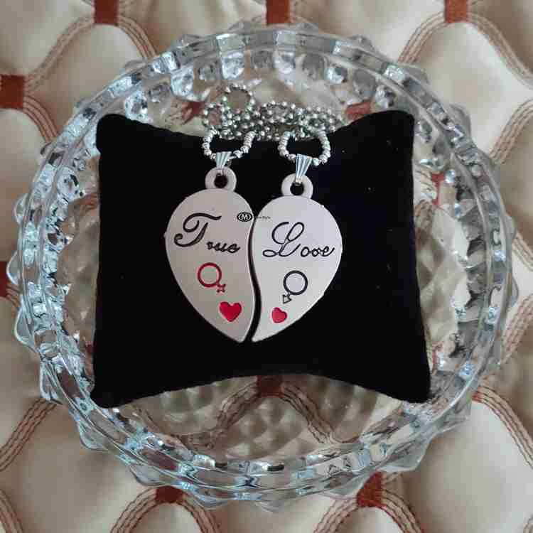 M Men Style Valentine Gift True Love Engraved Dual Locket Pendant Necklace Chain Unisex Jewellery 1 Pair For His And Her For Couple Husband Wife Boyfriend Girlfriend Boys Girls Rhodium Zinc Metal
