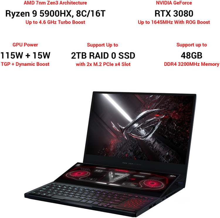 Rog Zephyrus Duo Amd 5900x And Rtx 3080 Laptop Asus Rog Amd 5900hx