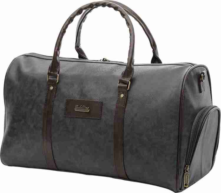 Grey leather duffle bag store