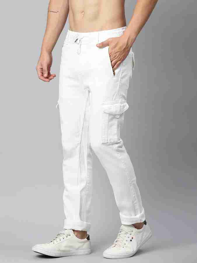 Mens white cargo store pants with pockets