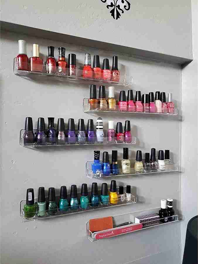 NARAYAN LNT 6 Pack Nail Polish Rack Wall Mounted Shelf with Removable Anti slip End Inserts Clear Acrylic Nail Polish Organizer Display 90 Bottles Acrylic Wall Shelf Price in India Buy NARAYAN