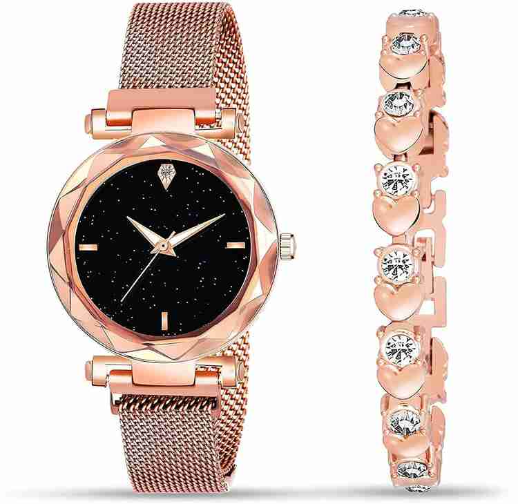 Styllent Analog Watch For Girls Buy Styllent Analog Watch For Girls New Attractive Gold color Magnet Strap with Red diamond studded Gold bracelet for Girls and Women Online at