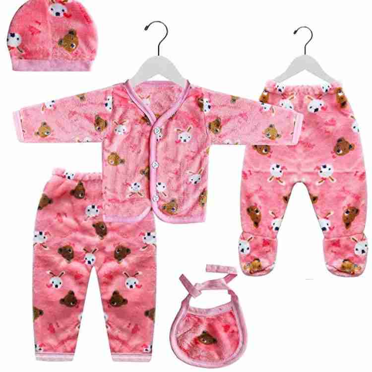 Fancy Walas Presents New Born Baby Winter Wear Keep Warm Clothes 5Pcs Sets  Cotton Boys Girl's Unisex Fleece Falalen or Flannel Suit Infant First Gift