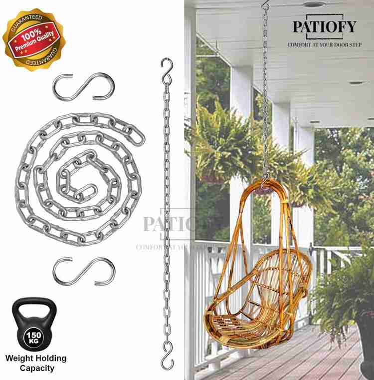 Patiofy 4ft Long Hanging oonjal Chain with 2 S Hooks for Hammock Swing Chair Swing Height Adjusting Accessories Strong Durable Accessories Made with Heavy Stainless Steel Bear Weight upto 150 kgs Silv...