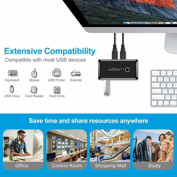 Commutateur USB 2 En 4 MT-VIKI - Switch KVM USB 3.0 Pour Clavier, Souris, Imprimante