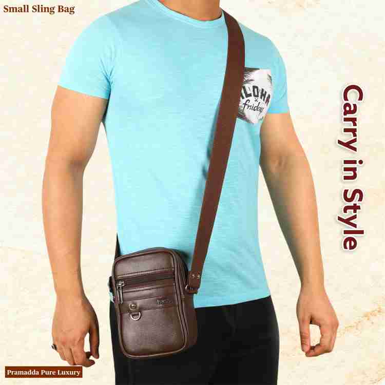 Pramadda Pure Luxury Brown Sling Bag Small 7 inch Chest Slinger Mobile Messenger Bag for Men Women Daily Use Mini Sling Bag men women Crossbody Shoulder Bags Side Bag