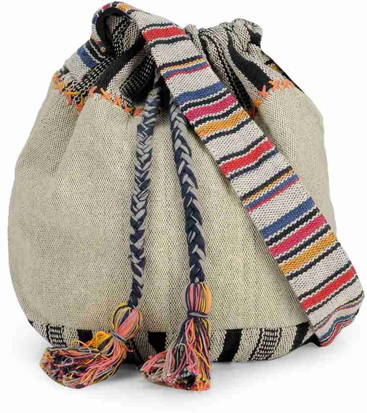 The House of Tara Grey Sling Bag Handloom Fabric Shoulder Bucket Bag Grey Price in India Flipkart