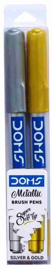 Doms Metallic Brush Pen 2 Shades Super Soft Brush Tip Nib Sketch Pens –