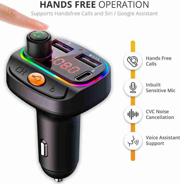 Crust v5.0 Car Bluetooth Device with FM Transmitter Car Charger