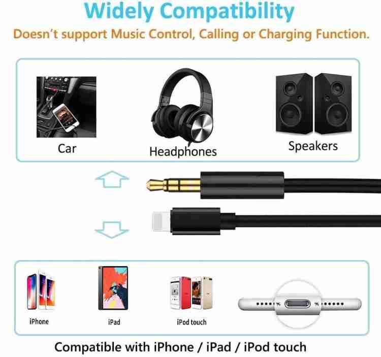 ZINUX AUX Cable 1 m copper briding Lightning to 3.5 mm Jack Aux Audio Cord  Adapter for iPhone - ZINUX 