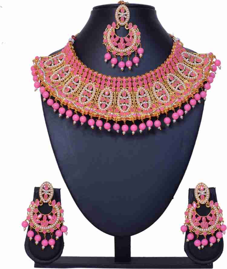 Pink jewellery on sale set flipkart