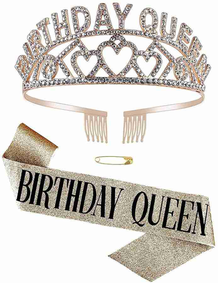 PALAY Birthday Queen Tiara Sash Rhinestone Crystal Crowns Kit
