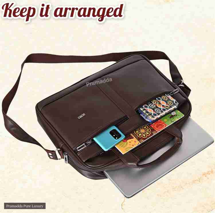 Pramadda Pure Luxury Brown Messenger Bag TopGrain Faux Leather