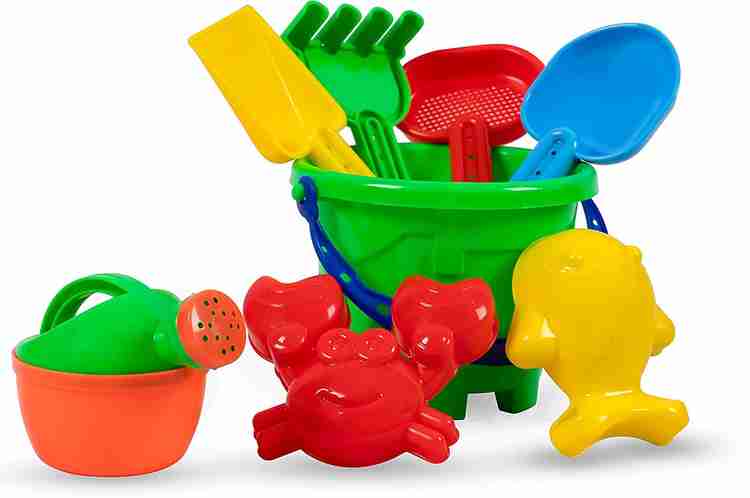 HighRoof Summer Beach Toy Set 8 pcs Garden baby Beach Toys Set For Kids Indian Made Comfort Material Sandpit Bucket Animal Mold Beach Shovel Spade Etc Tool
