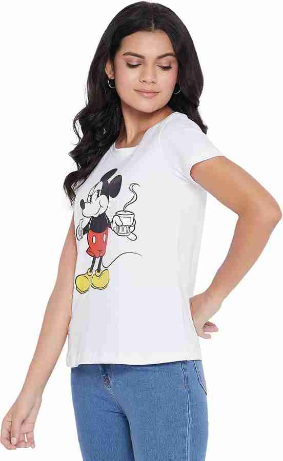 Mickey Mouse Family Printed Women Round Neck White T Shirt Buy