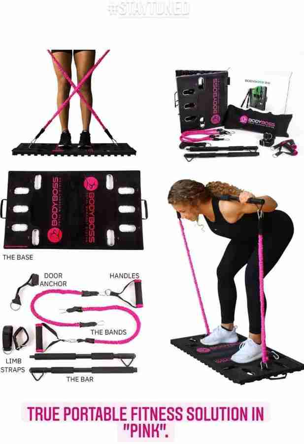 BODYBOSS 2.0 8 kg Full Home Gym Workout Package 4 Nos of Resistance Bands Collapsible Resistance Bar Handles Limb Straps USA Full Portable Gym 4 Bands Total