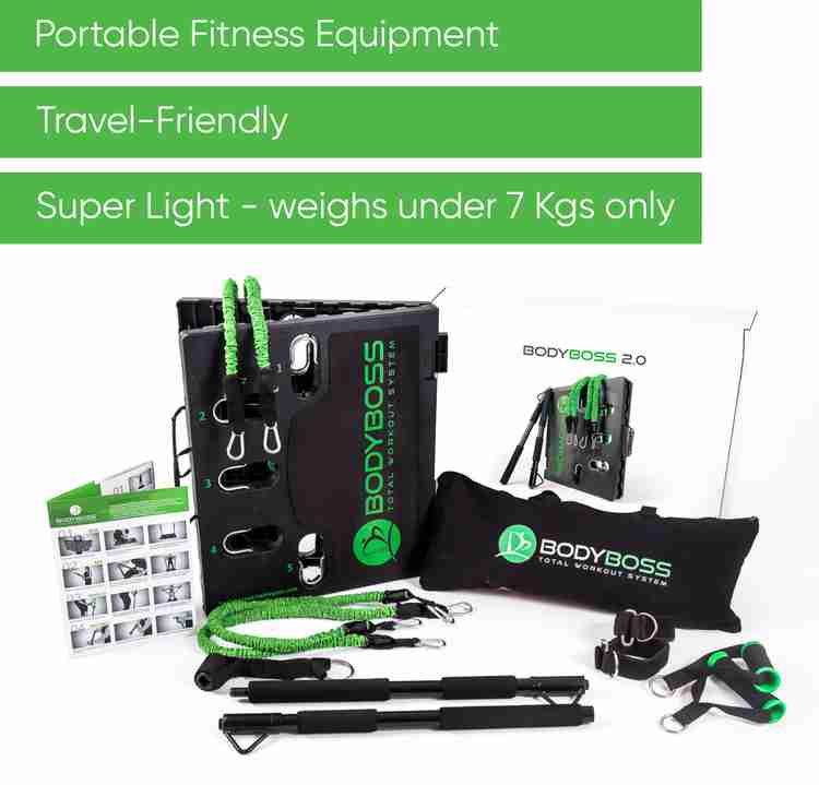 BODYBOSS 2.0 8 kg BODYBOSS 2.0 8 kg Full Home Gym Workout Package 4 Nos of Resistance Bands Collapsible Resistance Bar Handles Limb Straps USA Full Portable Gym