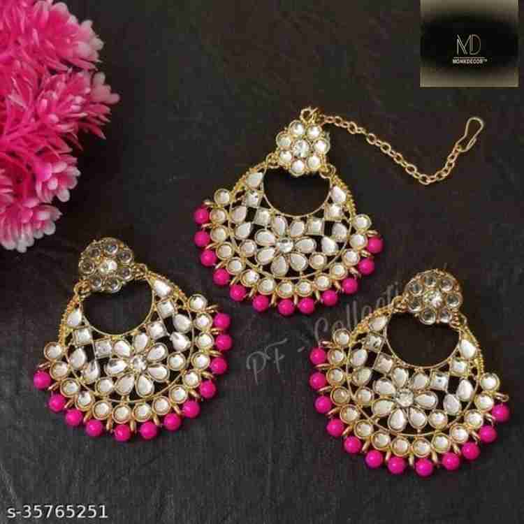 Pink maang outlet tikka with earrings