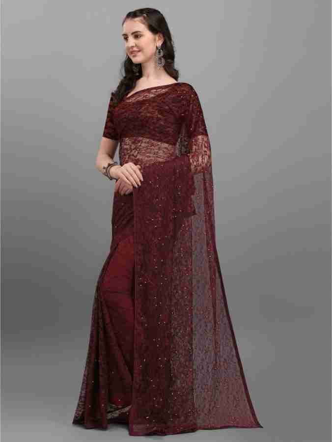 Buy AVAAK Embellished Daily Wear Net Maroon Sarees Online @ Best Price In  India