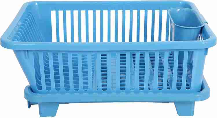 Jahap Creation Plastic Durable Plastic Kitchen Sink Dish Rack Drainer Drying Rack Washing Basket with Tray for Kitchen Organizers Washing Utensil Basket Utensils Tools Cutlery Bartan Stand Storage Bas...