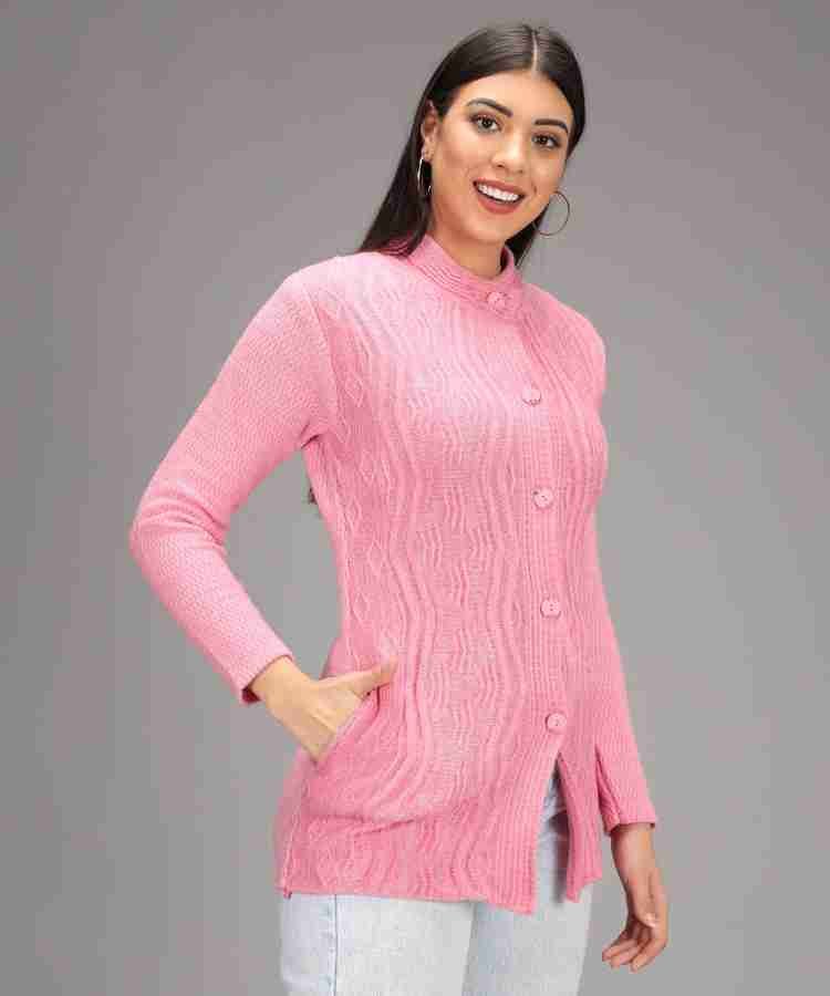 BUDAPEST Self Design Round Neck Casual Women Pink Sweater - Buy