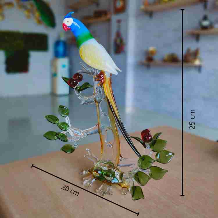 Spark Decor HANDCRAFTED ANTIQUE DECORATIVE GLASS PARROT SITTING ON