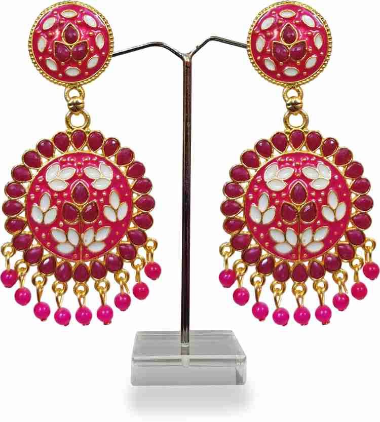 Flipkart Buy Auksas Jewellery Ethnic Pink Chandbali Earring For Women Girls Metal Chandbali Earring Online at Best Prices in India