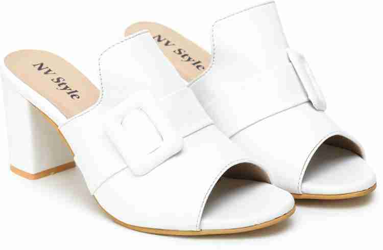 White slide best sale sandals with heels