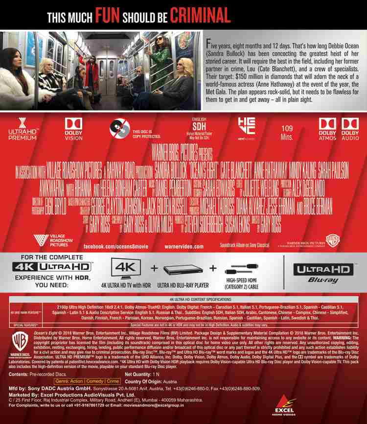 Ocean s Eight Ocean s 8 4K UHD 1 Disc Price in India Buy Ocean s Eight Ocean s 8 4K UHD 1 Disc online at Flipkart