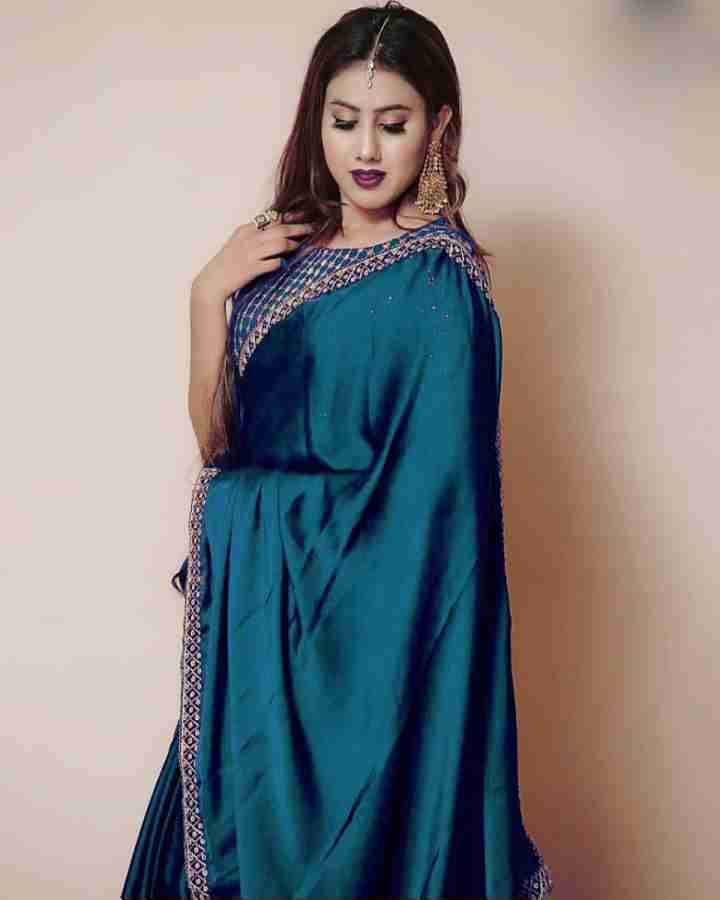 Buy QVIDYA Solid/Plain Bollywood Silk Blend Blue Sarees Online @ Best Price  In India