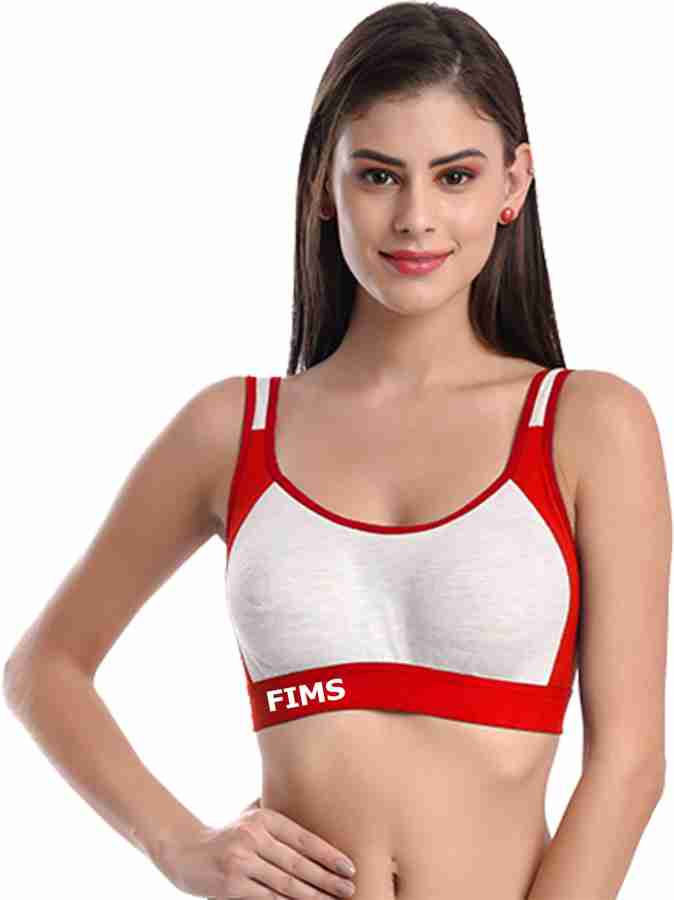 FIMS FIMS - Fashion is my style Women Cotton Sports Bra for Gym, Yoga,  Running Bra for Girls, Racer Back, Full coverage, Red, Cup B, Pack of 1,  Women Sports Non Padded