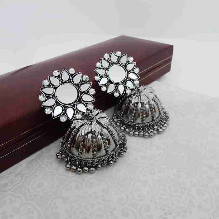 Flipkart Buy FRESH VIBES Oxiised Silver Black Metal Stylish Fancy Mirror Work Jhumka Earrings for Girls Metal Jhumki Earring Online at Best Prices in India