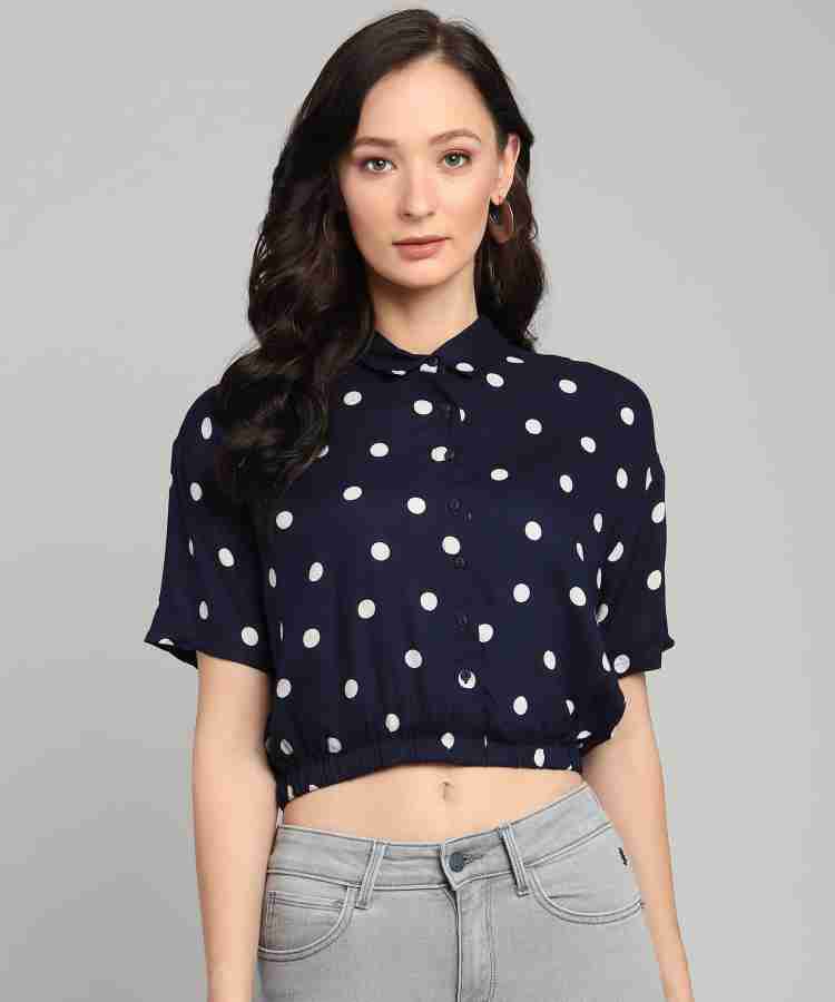 PEOPLE Casual Half Sleeve Polka Print Women Dark Blue Top Buy PEOPLE Casual Half Sleeve Polka Print Women Dark Blue Top Online at Best Prices in India Flipkart