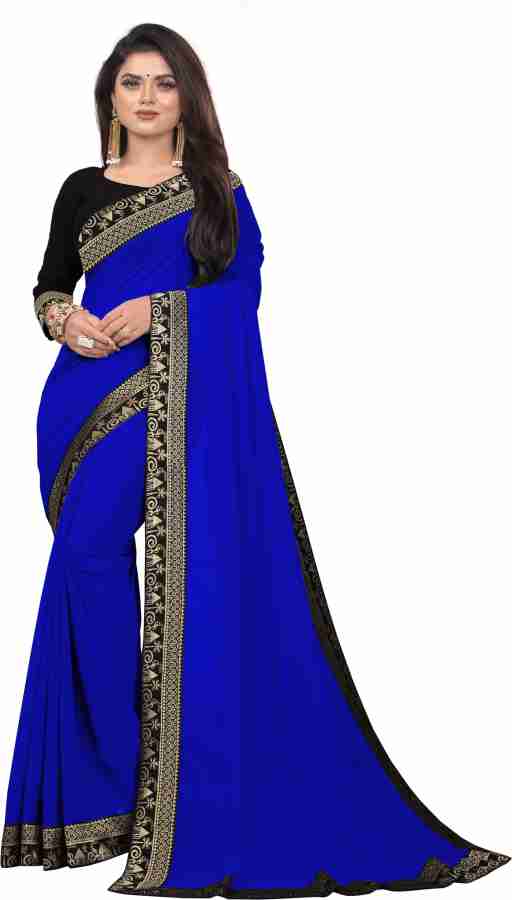 Buy HomeDeal Solid/Plain Daily Wear Georgette Dark Blue Sarees