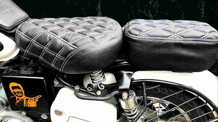 ANK BULLET Diamond cut Design Seat Cover for Classic 350 and 500 Black with White Split Bike Seat Cover For Royal Enfield Classic Classic 350 Classic Chrome Classic 500 Classic Desert Storm