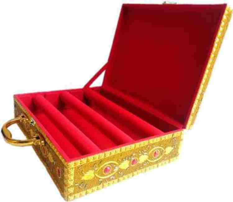 BOXO Golden Bangle box three rod for bride and keep bangle jewellry bangle box for women latest design bangle box with pearl and artisian work for women bride and gifting purpose for women golden