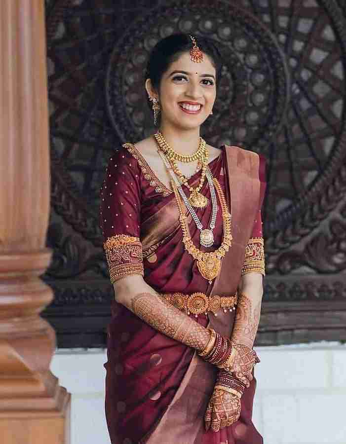 Maroon color sale wedding sarees