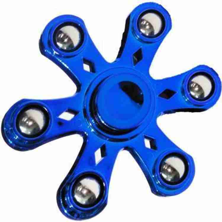 WHITE POPCORN 6 POINT Six Sided Spoke Blue Metal Fidget Spinner