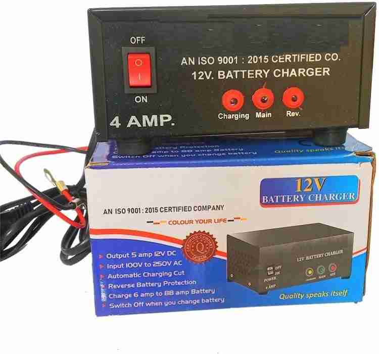 GoodsBazaar 12 Volt Battery Charger 12v 4 Amp Battery Charger for Charging 6  to 88 Amp Battery with Auto Cut Off & Overcharge Protection Electronic SMPS  Power Supply AC DC Metal Body Adaptor 12v 4A Adapter Electric Supply with  Black and Red