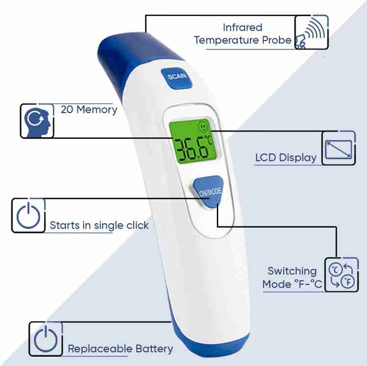 Ozocheck Non-contact Infrared (Ir) Thermometer for Fever Detection |  Medical & Home Use 99 Readings Storage Thermometer