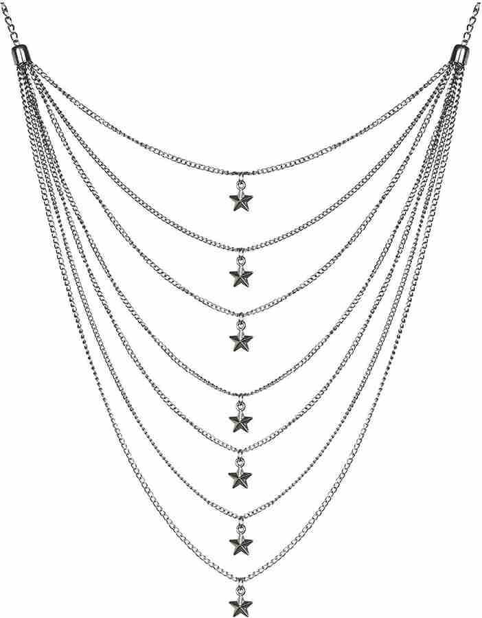ZuriKrisha Silver Layered Necklace Having Star Long Chain Necklace
