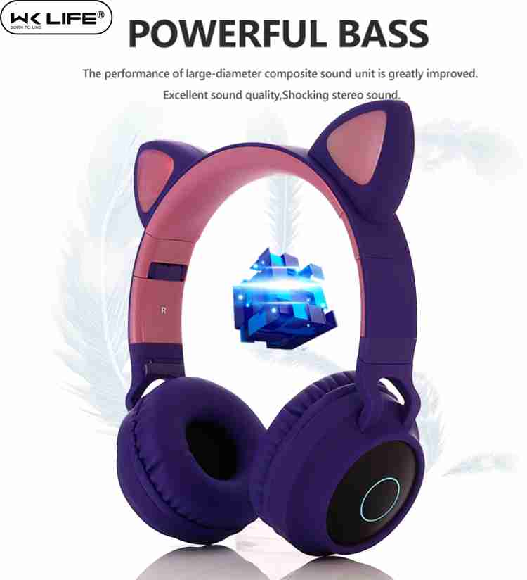 Wk Life Kids Headphones Wireless, Girls/Boys Cat Ear Bluetooth