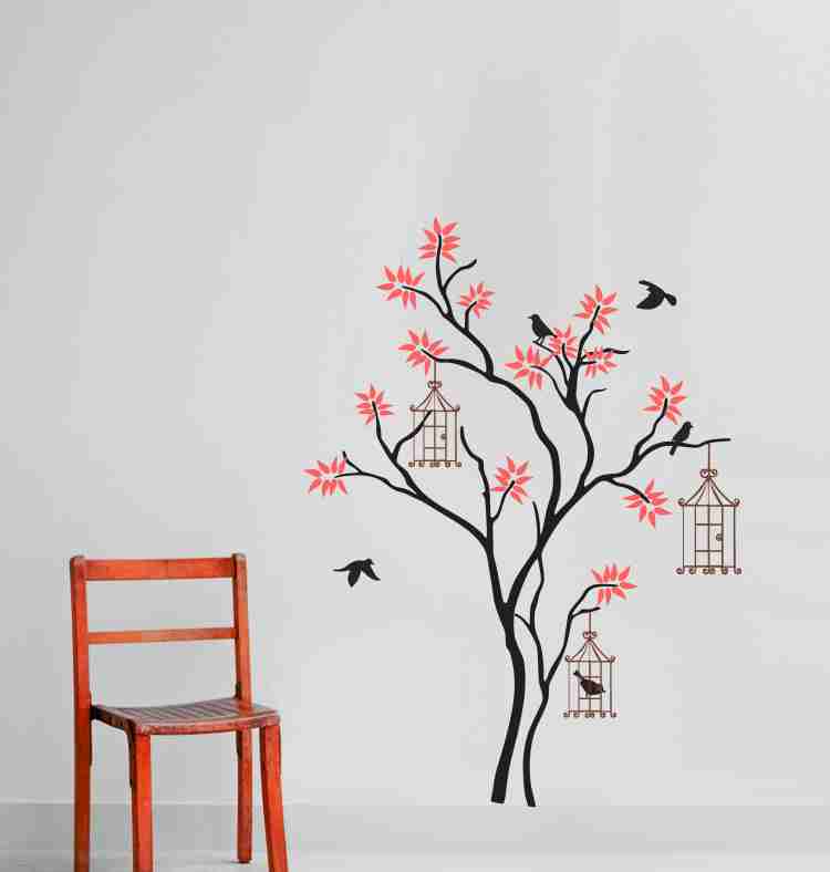 Psychedelic Collection 123 cm Hanging cage on a beautiful tree pvc vinyl  multicolor decorative wall sticker for wall decoration Self Adhesive  Sticker Price in India - Buy Psychedelic Collection 123 cm Hanging