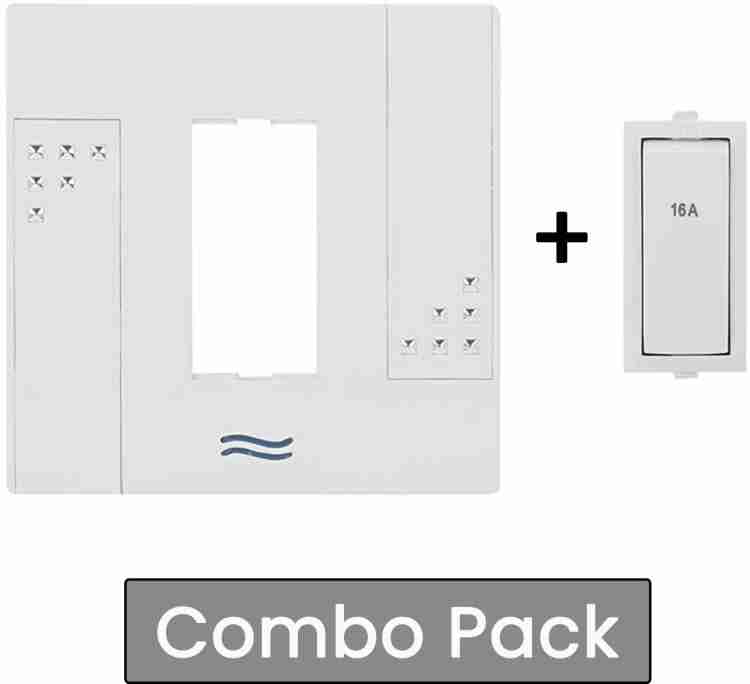 CONA Combo Set of Status Switch with 1 Modular Plate - 9386 Status 1 Way  Modular Switch 16A White, Single and 10291 Status Solo 1 Modular Plate with  Blue LED Indicator, Snow